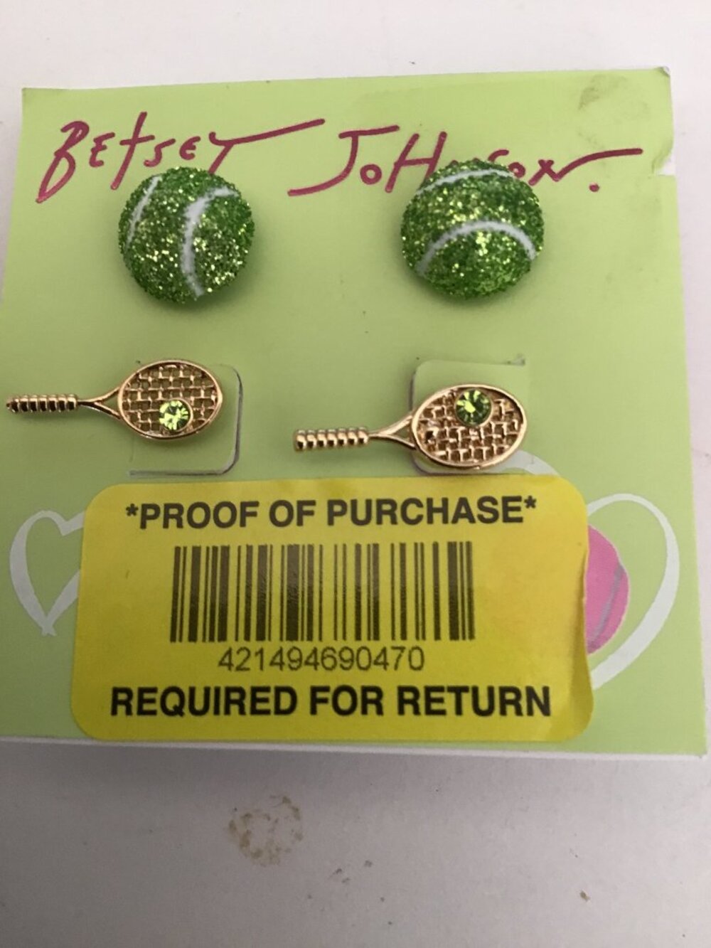 Betsey Johnson New Tennis Racket and Green Tennis Ball
